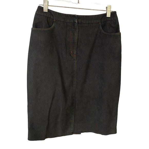 Halogen Women's Denim Skirt Dark Wash Size 6 Pencil Back Slit - Picture 2 of 6